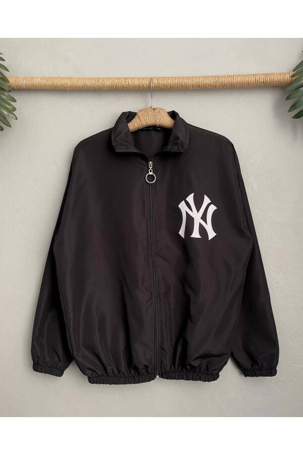 Unisex Parachute Fabric Oversize Digital Printed Black Windbreaker Raincoat - 2