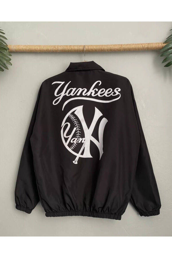 Unisex Parachute Fabric Oversize Digital Printed Black Windbreaker Raincoat - 3