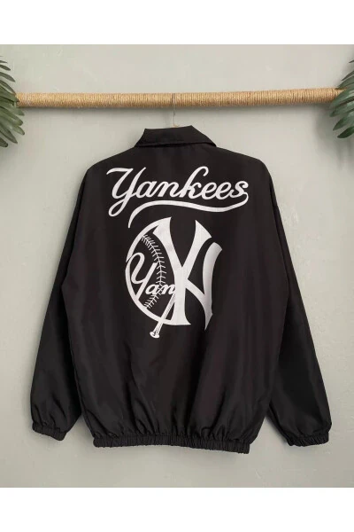 Unisex Parachute Fabric Oversize Digital Printed Black Windbreaker Raincoat - 3