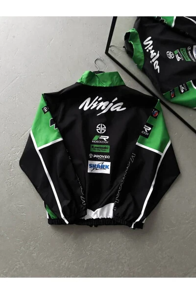 Unisex Parachute Fabric Oversize Printed Black Windbreaker Raincoat - Modazone (1)