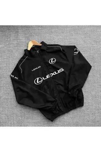 Unisex Parachute Fabric Oversize Printed Black Windbreaker Raincoat-BLACK1 - 1