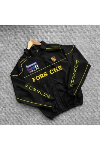 Unisex Parachute Fabric Oversize Printed Black Windbreaker Raincoat-BLACK3 - 1