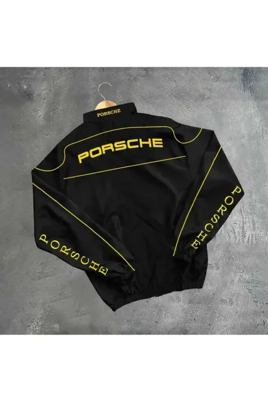 Unisex Parachute Fabric Oversize Printed Black Windbreaker Raincoat-BLACK3 - 2