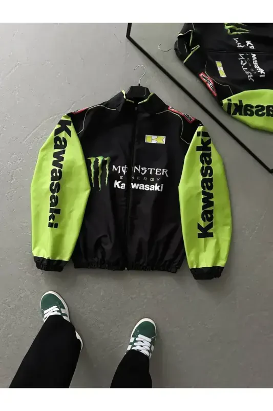 Unisex Parachute Fabric Oversize Printed Black Windbreaker Raincoat-green - MODATEKS