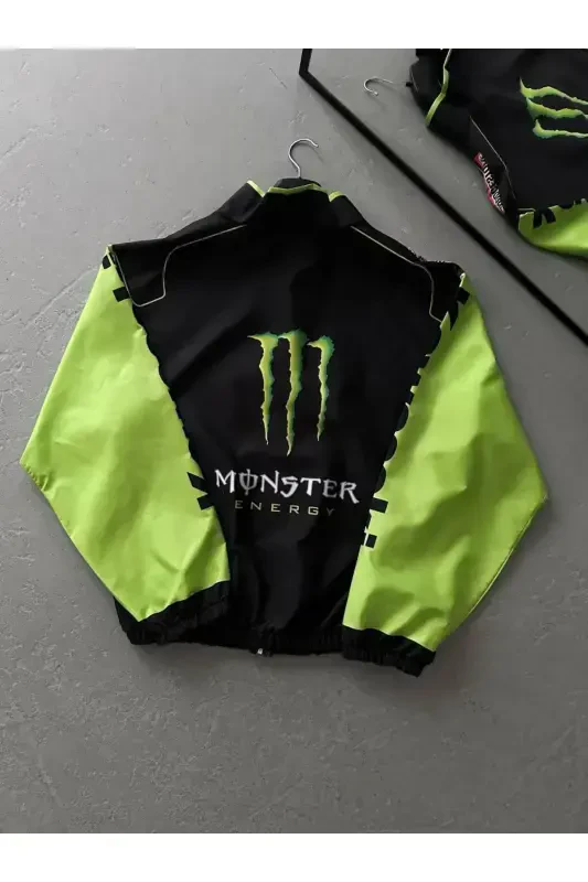 Unisex Parachute Fabric Oversize Printed Black Windbreaker Raincoat-green - 2