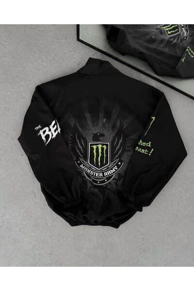 Unisex Parachute Fabric Oversized Digital Printed Black Windbreaker Raincoat - GENEL MARKALAR (1)