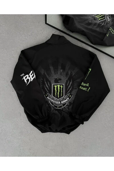 Unisex Parachute Fabric Oversized Digital Printed Black Windbreaker Raincoat - Modazone (1)