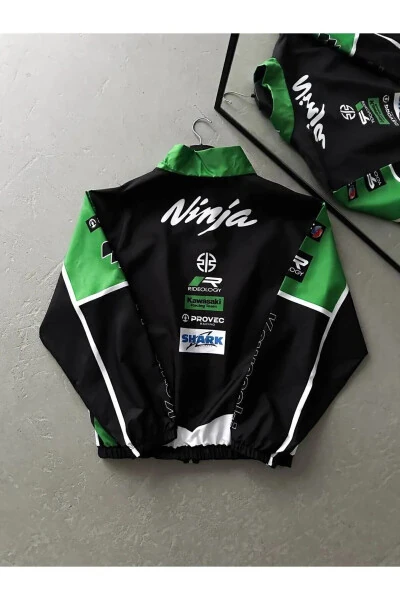 Unisex Parachute Fabric Oversized Printed Black Windbreaker Raincoat - 3