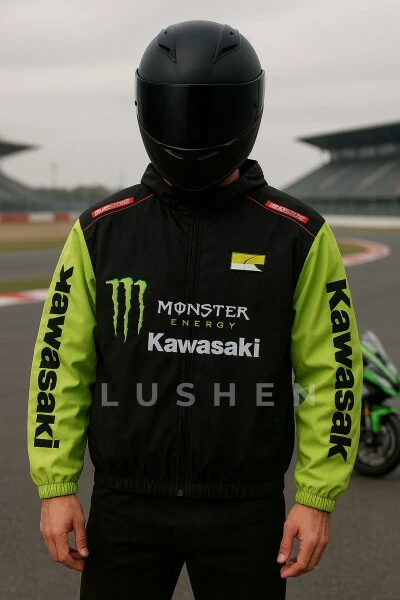 Unisex Parachute Fabric Oversized Printed Black Windbreaker Raincoat - LUSHEN