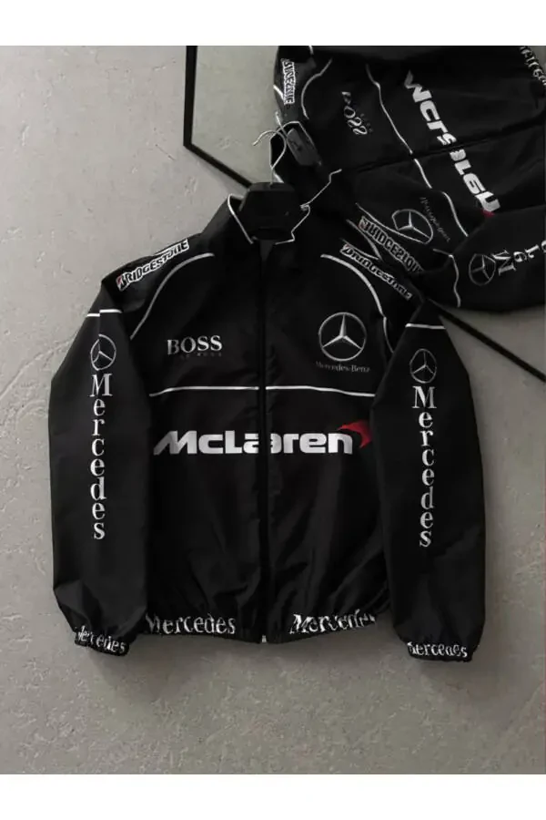 Unisex Parachute Fabric Printed Oversize Black Windbreaker - 1