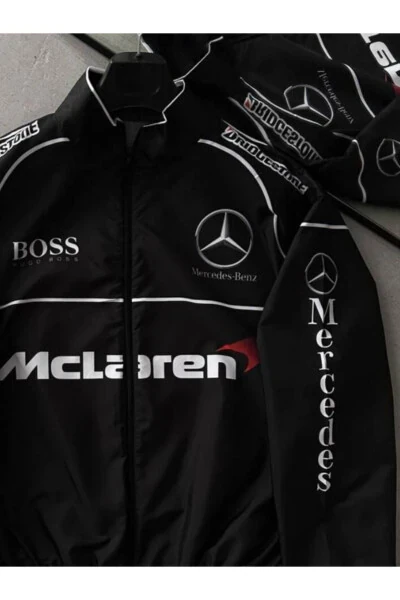 Unisex Parachute Fabric Printed Oversize Black Windbreaker - GENEL MARKALAR (1)