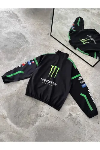 Unisex Parashut Mato Oversize Bosmali Qora Shamoldan Himoya Yomg'ir Palto Yupqa Kurtka-Qora/Yashil - 4