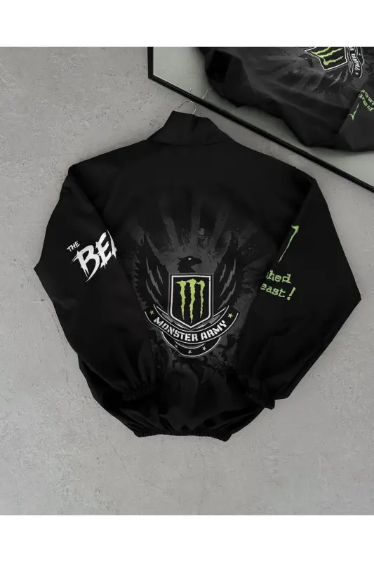 Unisex Parashut Mato Oversize Raqamli Bosmali Qora Shamol o'tkazmaydigan Yengil Kurtka-Qora/Yashil - 2