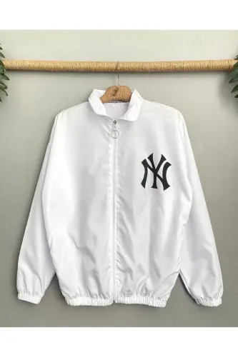 Unisex Parashut Mato Oversize Raqamli Bosmali Qora Shamoldan Saqlovchi Yomg'ir Palto Yupqa Kurtka-Oq - LUSHEN (1)