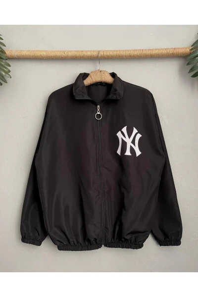 Unisex Parashut Matodan Katta Oversize Raqamli Bosilgan Qora Shamollik Yomg'irlik - Modazone (1)