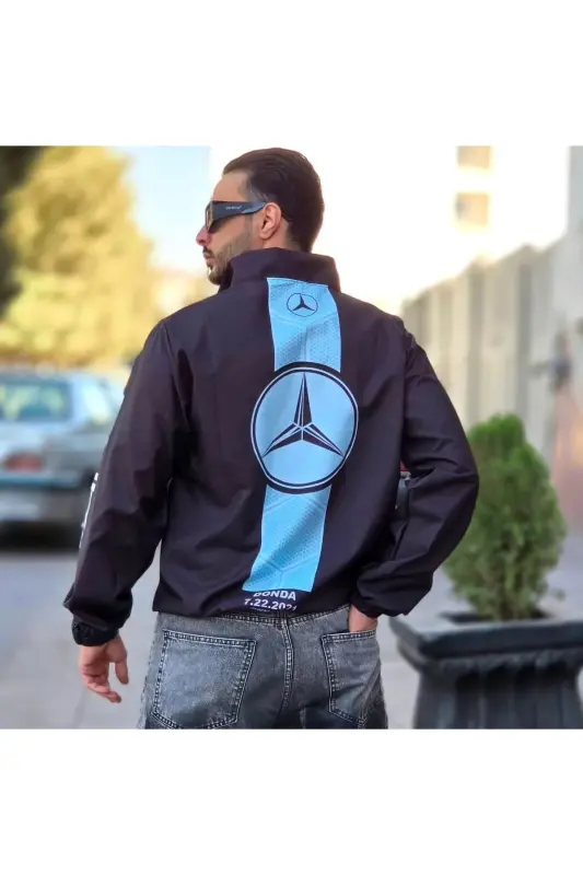 Unisex Parashyut Matodan Tikilgan Oversize Raqamli Chop etilgan Qora Shamollik Yomg'irlik - 2