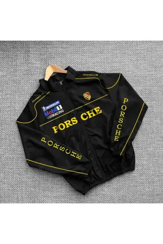 Unisex Paraşüt Kumaş Oversize Baskılı Siyah Rüzgarlık Yağmurluk-SİYAH3 