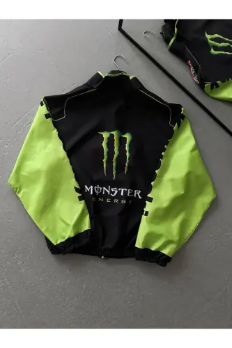 Unisex Paraşüt Kumaş Oversize Baskılı Siyah Rüzgarlık Yağmurluk-yeşil - MODATEKS (1)