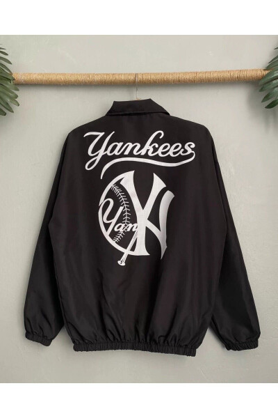 Unisex Paraşüt Kumaş Oversize Dijital Baskılı Siyah Rüzgarlık Yağmurluk İnce Ceket-Siyah - 3