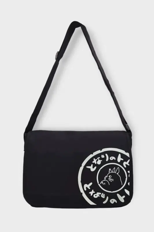 Unisex Patterned Messenger Bag Street Style-Black bag with white pattern - 3