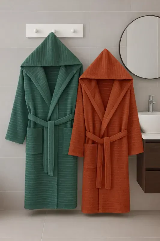 Unisex Paxta Juft Xalatlar To'plami - Yashil - 1