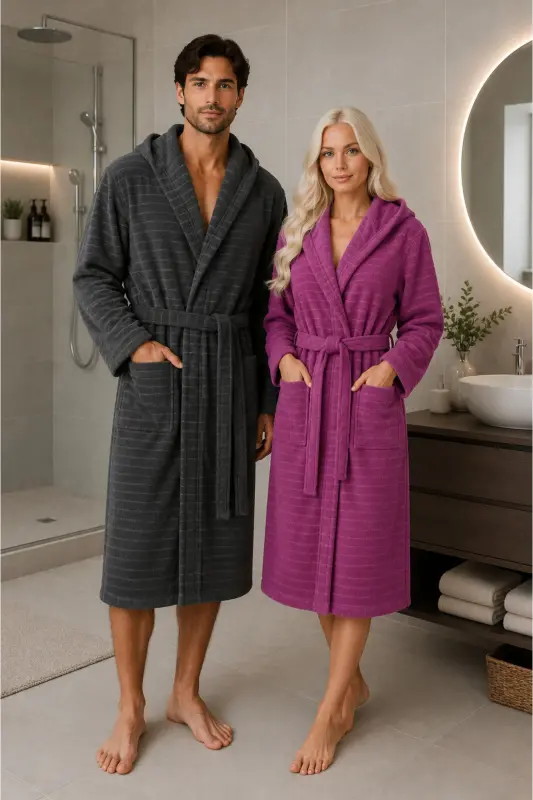 Unisex Paxta Katta O'lchamli Juft Xalatlar To'plami-Antratsit - 1