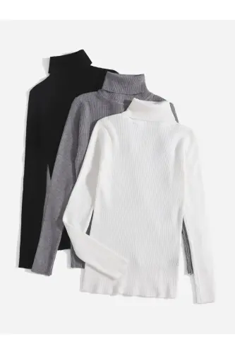 Unisex Paxtalik Balıkçı Yaka Kaşkorse Şardonlu Slimfit Boğazlı Kazak-siyahbeyazgri1 - GENEL MARKALAR (1)