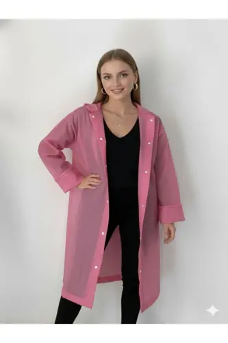Unisex Pembe Eva Kumaş Su Rüzgar Geçirmez Yağmurluk - Pembe - 1