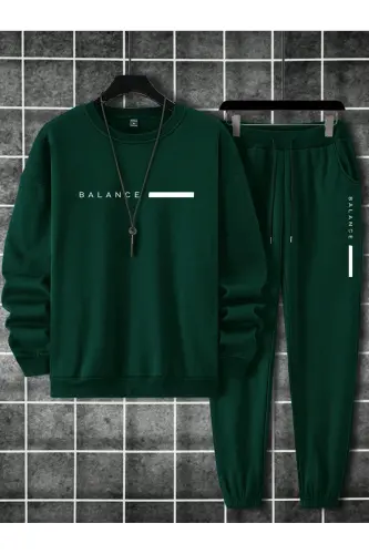 Unisex Petrol Green Tracksuit with BALANCE Print, Fleece-Lined-Petrol Green - 4