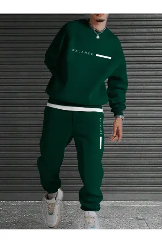 Unisex Petrol Green Tracksuit with BALANCE Print, Fleece-Lined-Petrol Green - 5