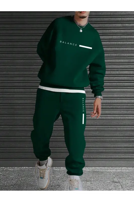 Unisex Petrol Green Tracksuit with BALANCE Print, Fleece-Lined-Petrol Green - 5