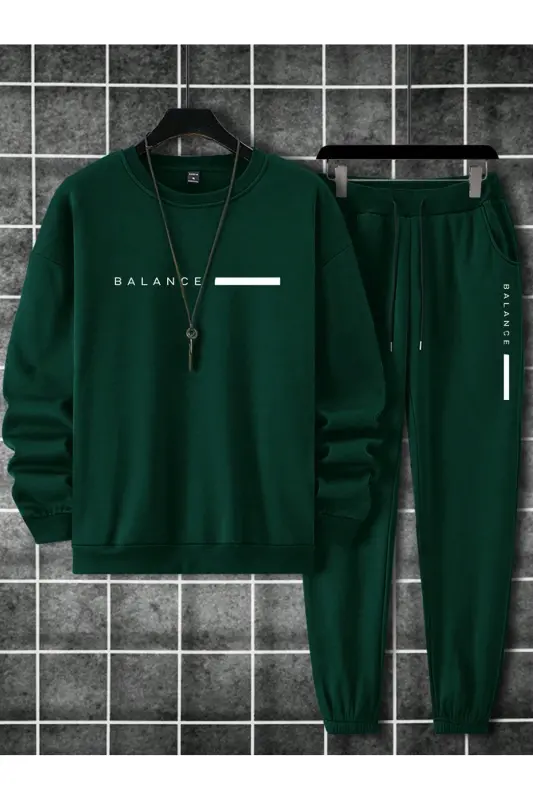 Unisex Petrol Green Tracksuit with BALANCE Print, Fleece-Lined-Petrol Green - 1