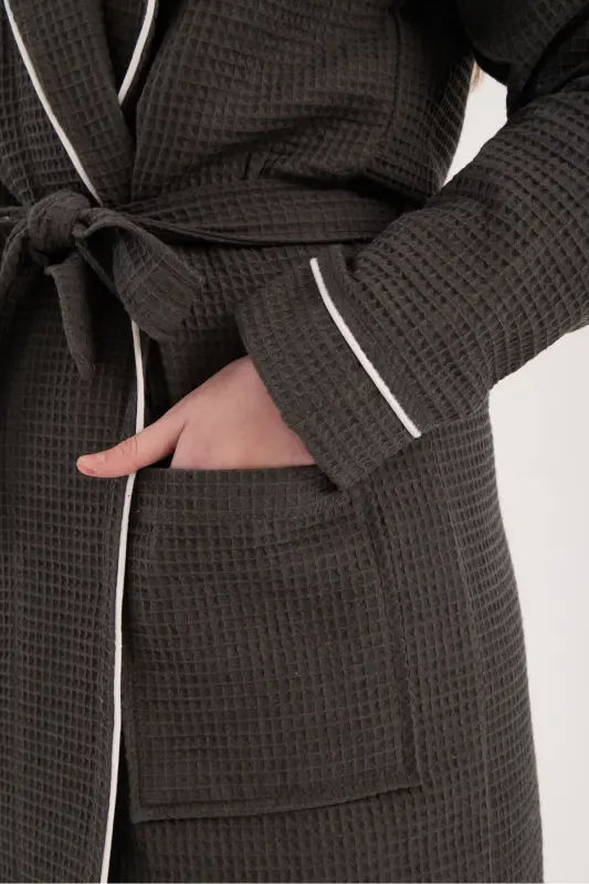 Unisex Pike Antrasit Bornoz - Emici Ve Yumuşak Bornoz - Renk Seçenekleri - Antrasit - 3