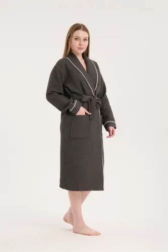 Unisex Pike Antrasit Bornoz - Emici Ve Yumuşak Bornoz - Renk Seçenekleri - Antrasit - 4