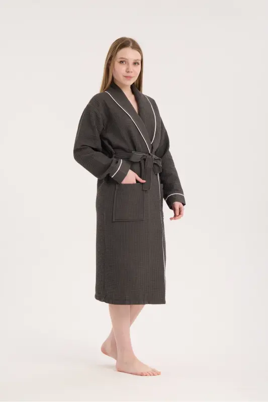 Unisex Pike Antrasit Bornoz - Emici Ve Yumuşak Bornoz - Renk Seçenekleri - Antrasit - 4