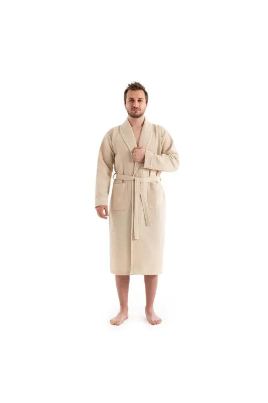 Unisex Pike Bej Bornoz - Emici Ve Yumuşak Bornoz - Renk Seçenekleri - Bej - 5