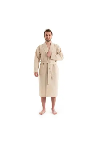 Unisex Pique Beige Bathrobe - Absorbent And Soft Bathrobe - Color Options-Beige - 13
