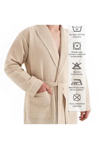 Unisex Pique Beige Bathrobe - Absorbent And Soft Bathrobe - Color Options-Beige - 7