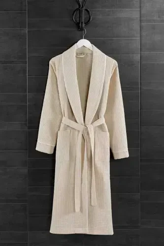 Unisex Pique Beige Bathrobe - Absorbent And Soft Bathrobe - Color Options-Beige - 2