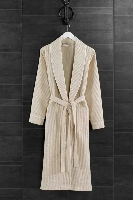 Unisex Pique Beige Bathrobe - Absorbent And Soft Bathrobe - Color Options-Beige - 2
