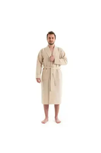 Unisex Pique Beige Bathrobe - Absorbent And Soft Bathrobe - Color Options-Beige - 4