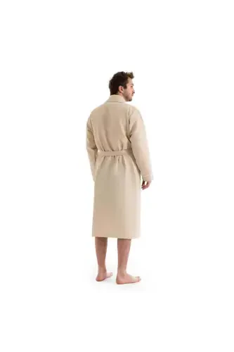 Unisex Pique Beige Bathrobe - Absorbent And Soft Bathrobe - Color Options-Beige - 5
