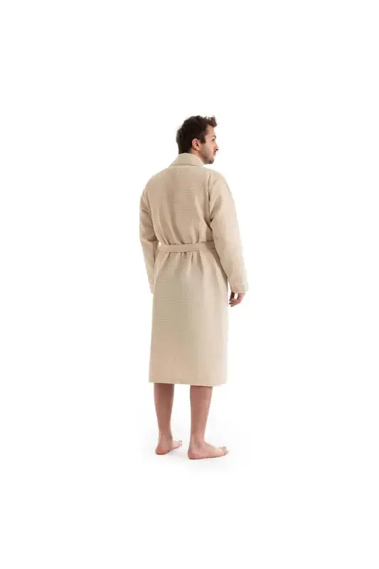 Unisex Pique Beige Bathrobe - Absorbent And Soft Bathrobe - Color Options-Beige - 5