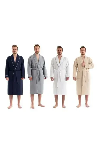 Unisex Pique Beige Bathrobe - Absorbent And Soft Bathrobe - Color Options-Beige - 8