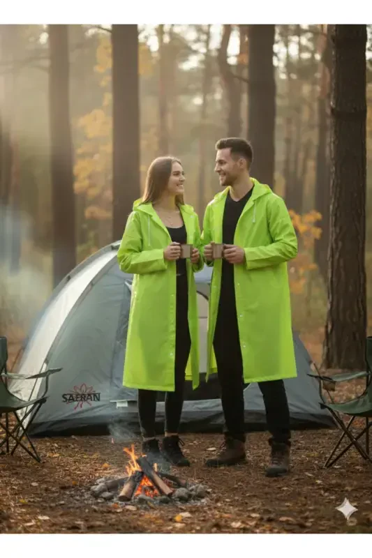 Unisex Pistachio Green Water Windproof Raincoat-Green - 3