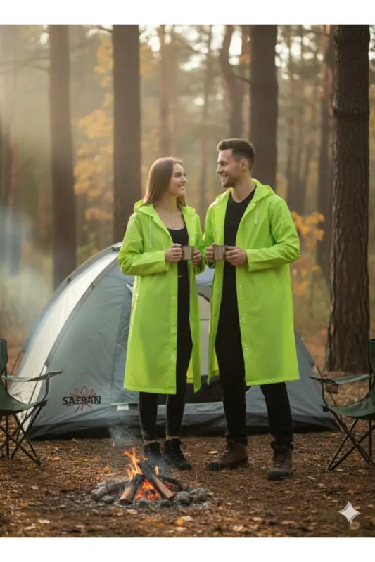 Unisex Pistachio yashil suv o'tkazmaydigan shamol o'tkazmaydigan yomg'ir paltosi - Yashil - 3