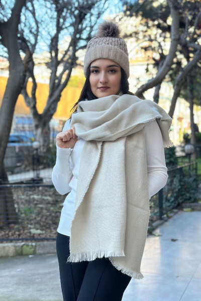 Unisex Plain Beige Thick Scarf - 5