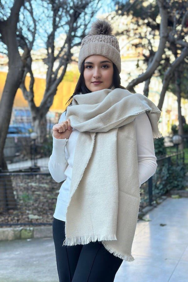 Unisex Plain Beige Thick Scarf - 3