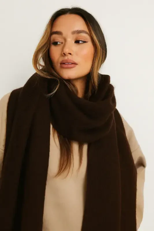 Unisex Plain Bitter Brown Thick Scarf-Bitter Brown - 1