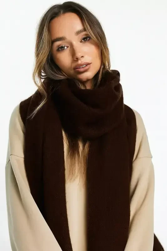 Unisex Plain Bitter Brown Thick Scarf-Bitter Brown - 2